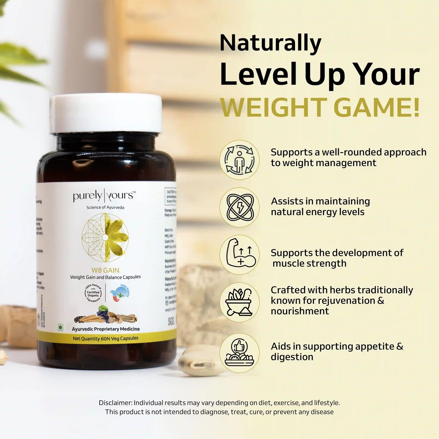 Natural Weight Gainer Capsules — Ayurvedic | Purely Yours - W8 Gain
